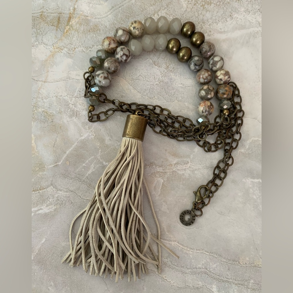 King Cobra Jasper Stone and Czech Crystal Beaded Tassel Necklace - Picture 3 of 5